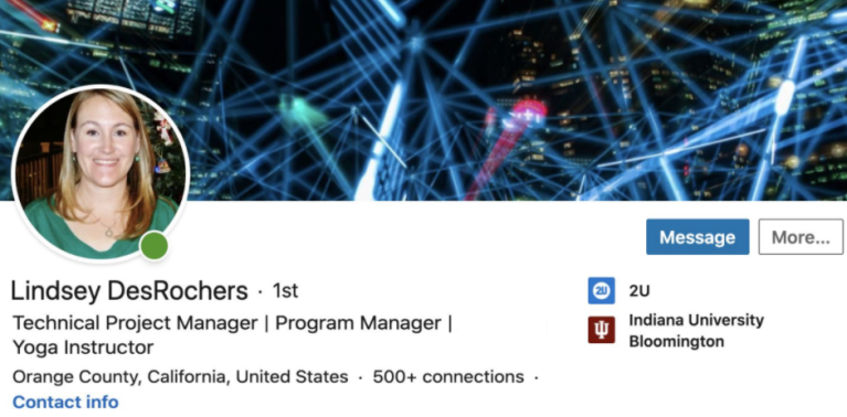 A screenshot shows a finished LinkedIn heading. 