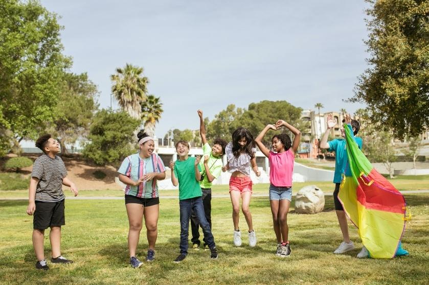 a group of children in a park