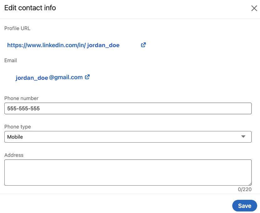  LinkedIn contact settings example